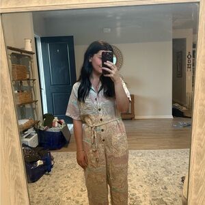 GAP Pastel Printed Short-Sleeve Jumpsuit with Tie Waist